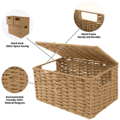 IDEAJOY Wicker Basket Hyacinth Woven Laundry Bakets For Storage Shelving Set of 3