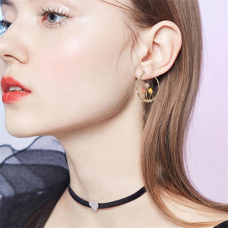 Chicgrowth Sterling Siver Mushroom Earrings Zicron Dangle Drop Hoop Jewelry Girl Women Gold