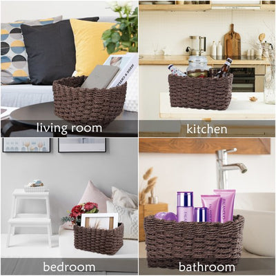 IDEAJOY Wicker Woven Storage Baskets for Storage Clothes Books Dolls Set of 3 Brown
