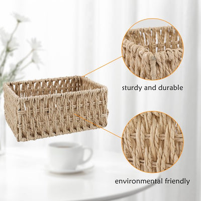 IDEAJOY Wicker Storage Basket, 3 Pack Woven Nesting Baskets Set, Beige