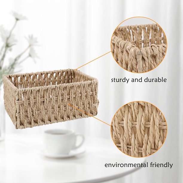 IDEAJOY Wicker Storage Basket, 3 Pack Woven Nesting Baskets Set, Beige