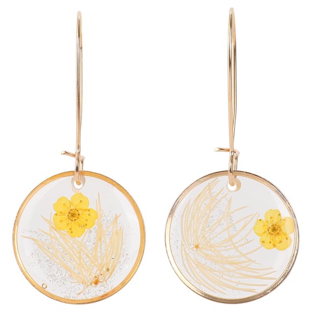 IDEAJOY Bohemian Style Dried Flower Earrings Sterling Silver Drop Hoop