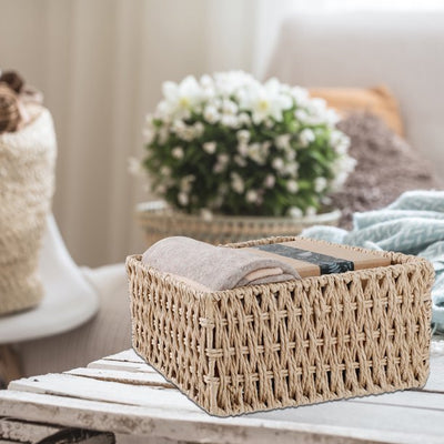 IDEAJOY Wicker Storage Basket, 3 Pack Woven Nesting Baskets Set, Beige