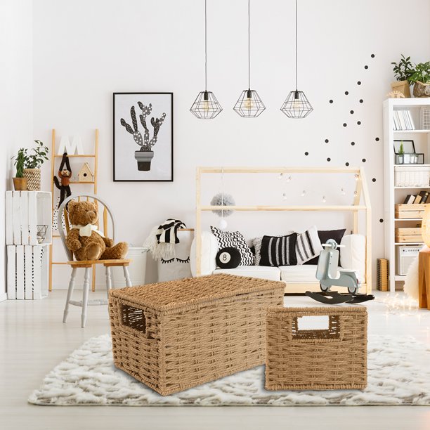 IDEAJOY Wicker Basket Hyacinth Woven Laundry Bakets For Storage Shelving Set of 3