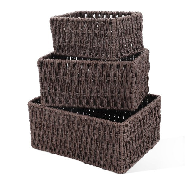 IDEAJOY Wicker Storage Basket, 3 Pack Woven Nesting Baskets Set, Brown