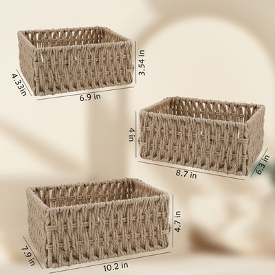 IDEAJOY Wicker Storage Basket, 3 Pack Woven Nesting Baskets Set, Beige