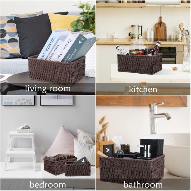 IDEAJOY Wicker Storage Basket, 3 Pack Woven Nesting Baskets Set, Brown