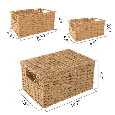 IDEAJOY Wicker Basket Hyacinth Woven Laundry Bakets For Storage Shelving Set of 3