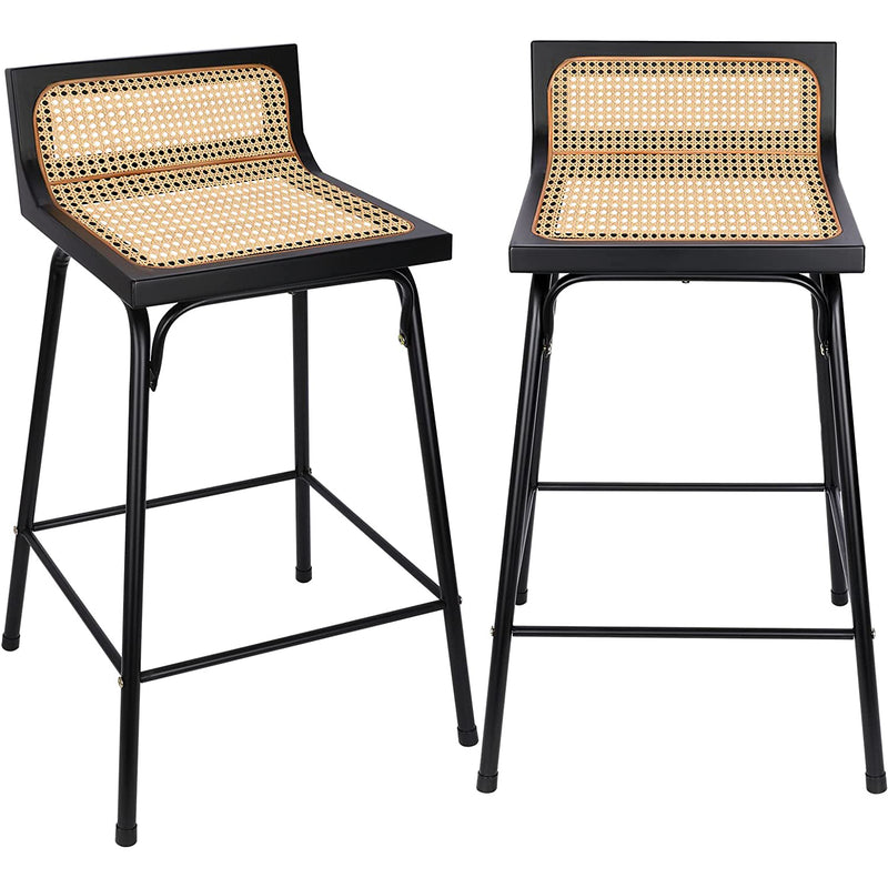 Rattan Bar Stool Black Dining Room Chairs Mid-Century Style Black