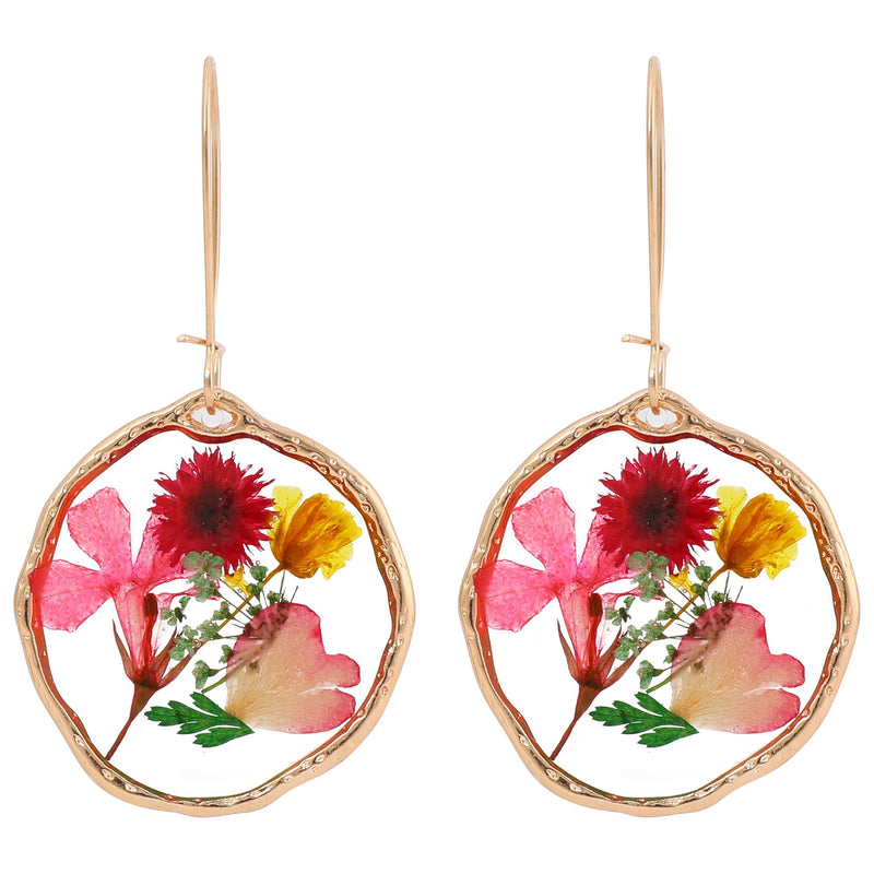 Chicgrowth Hoop Earrings 14K Gold Plated Round Natural Flower