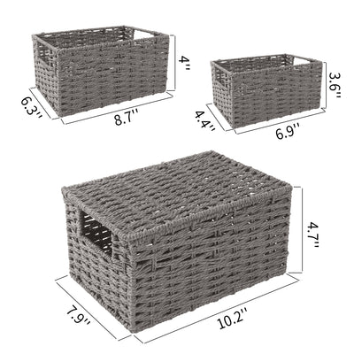 IDEAJOY Wicker Storage Baskets Hand-Woven Hyacinth Laundry Basket For Shelving Set of 3