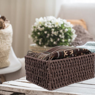 IDEAJOY Wicker Storage Basket, 3 Pack Woven Nesting Baskets Set, Brown