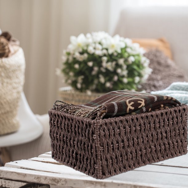 IDEAJOY Wicker Storage Basket, 3 Pack Woven Nesting Baskets Set, Brown